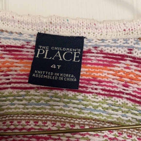 The children’s place Girls v neck pink pattern knit sweater - Picture 3 of 4